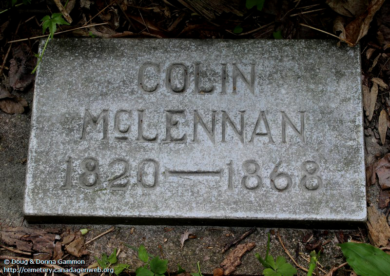 Photo of headstones/Colin McLennan 1820-1868 hdstn McKenzie cem Elgin co ON